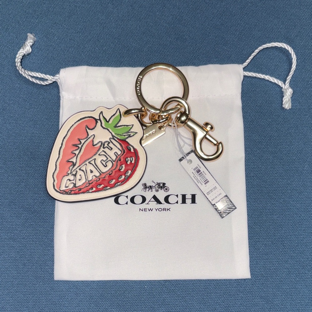 Coach Pink and Red Strawberry Keychain